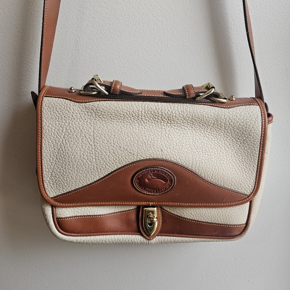 Dooney & Bourke Ivory Leather Turnlock Flap Crossbody Bag – Made in USA